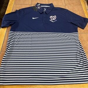 NEW Washington Nationals Nike MLB Authentic Dri-Fit Polo Blue Striped Sz XXL